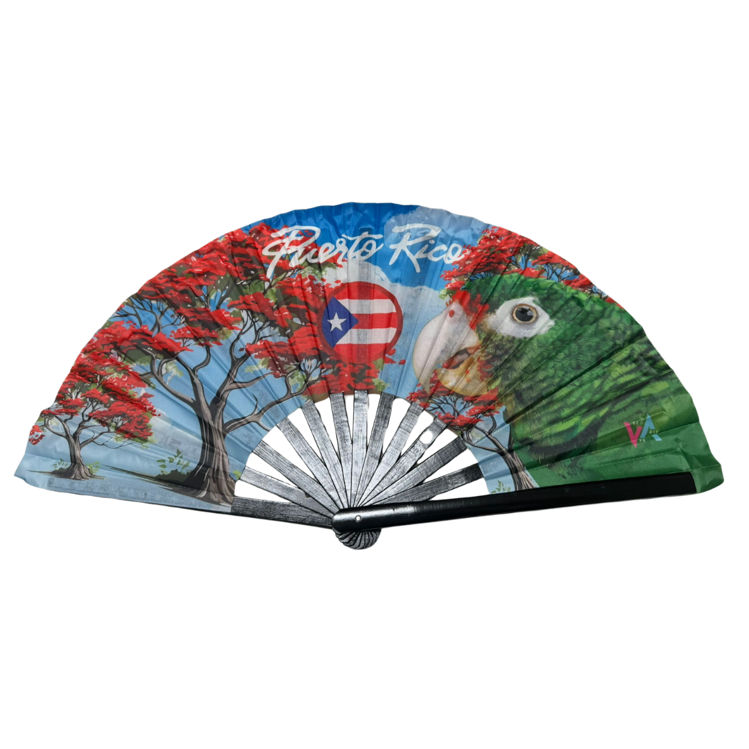 Hand Fan - Loro y Flamboyán Puerto Rico – VeroArtePR
