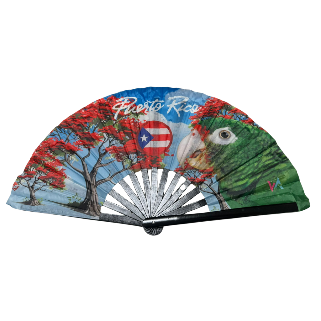 Hand Fan - Loro y Flamboyán Puerto Rico